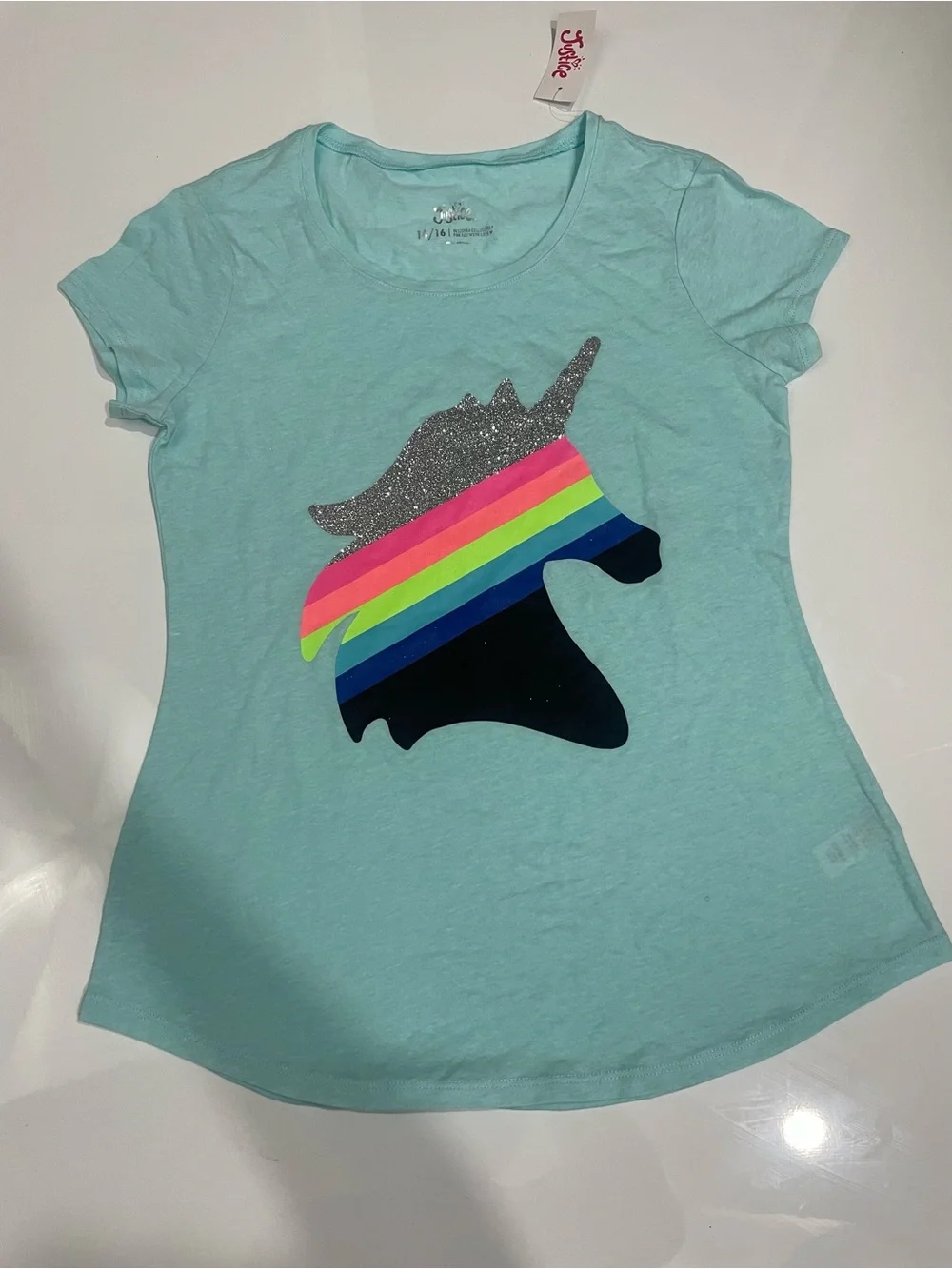 Justice Girls' Neon Pink & Light Teal Graphic Short Sleeve Tees